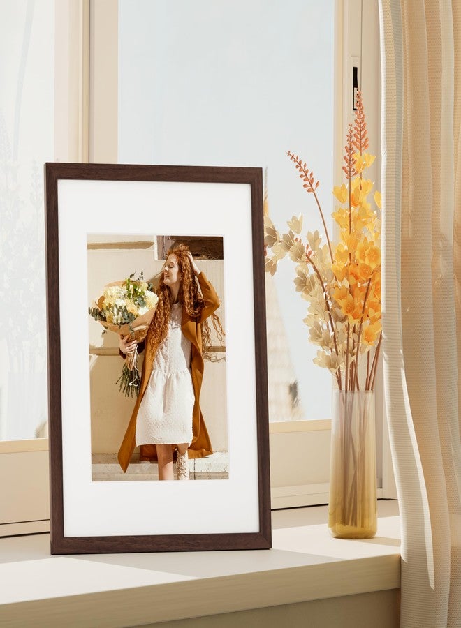 Vittanly مجموعة إطارات صور فيتانلي مقاس 11×14 بوصة، 4 قطع، لعرض صور مقاس 8×10 بوصة مع إطار داخلي أو 11×14 بوصة بدون إطار داخلي، مصنوعة من الخشب المصنّع مع زجاج شبكي مقاوم للكسر، إطارات صور جدارية أو مكتبية، لون بني - Image 2